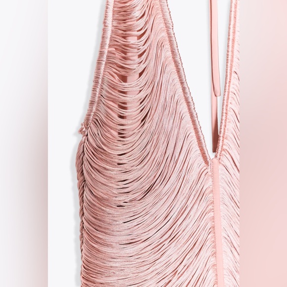 Zara Short Fringed Halter Blush Pink Dress Large NWT - Picture 13 of 13